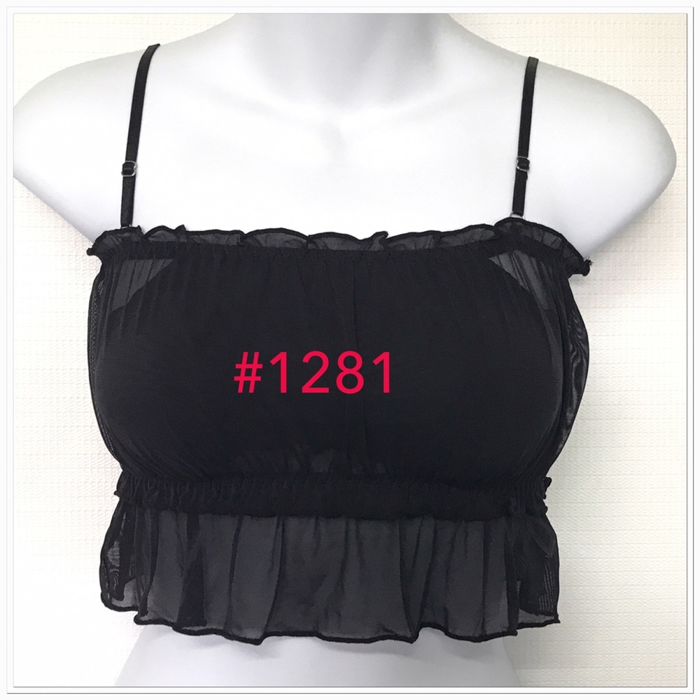 Black Ruffled Trim Lace Bandeau Tube Top NWOT